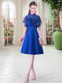 Custom Designed Royal Blue Cap Sleeves Satin Lace Up Evening Dress for Prom