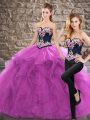 Sleeveless Sweep Train Embroidery and Ruffles Lace Up Vestidos de Quinceanera