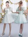 Fashionable Tulle Scoop Short Sleeves Lace Up Lace Bridesmaids Dress in White