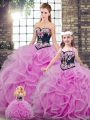Captivating Sweep Train Ball Gowns Sweet 16 Dress Lilac Sweetheart Tulle Sleeveless Lace Up
