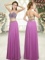 Traditional Lilac Sleeveless Beading Floor Length Prom Dress