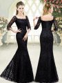 Artistic Black Organza Lace Up Homecoming Dress Half Sleeves Sweep Train Beading and Lace