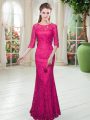 Lace Half Sleeves Floor Length Prom Dresses and Lace