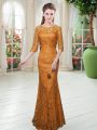Beauteous Orange Scoop Zipper Lace Prom Evening Gown Half Sleeves