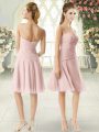 Top Selling Pink Chiffon Zipper Sweetheart Sleeveless Knee Length Ruching