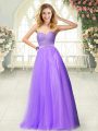 Floor Length A-line Sleeveless Lavender Prom Party Dress Zipper