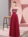Sweet Floor Length Zipper Prom Dresses Red for Prom and Party and Military Ball with Beading