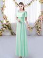 Fine Apple Green Short Sleeves Appliques Floor Length Bridesmaid Dresses