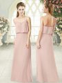 Cheap Pink Sleeveless Floor Length Ruching Zipper Prom Gown