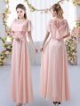 Pink Short Sleeves Floor Length Appliques Zipper Quinceanera Dama Dress