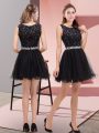 Eye-catching Black A-line Beading Prom Dresses Zipper Tulle Sleeveless Mini Length