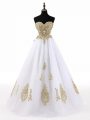 Modest White A-line Beading and Appliques 15 Quinceanera Dress Lace Up Tulle Sleeveless Floor Length