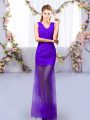 Sleeveless Floor Length Lace Lace Up Damas Dress with Purple