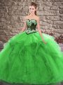 Green Sleeveless Floor Length Beading and Embroidery Lace Up Sweet 16 Dress
