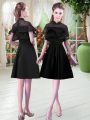 Knee Length A-line Short Sleeves Black Prom Dresses Zipper