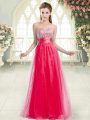 Coral Red A-line Sweetheart Sleeveless Tulle Floor Length Lace Up Beading