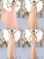 Unique Peach Lace Up Scoop Lace Bridesmaid Gown Chiffon Sleeveless
