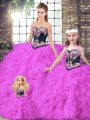 Designer Fuchsia Ball Gowns Tulle Sweetheart Sleeveless Beading and Embroidery Floor Length Lace Up 15 Quinceanera Dress