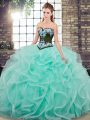 Sweep Train Ball Gowns Sweet 16 Dress Aqua Blue Sweetheart Tulle Sleeveless Lace Up