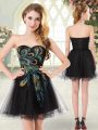High Class Black A-line Tulle Sweetheart Sleeveless Beading and Appliques Mini Length Lace Up Prom Evening Gown
