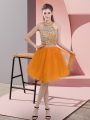 Adorable Knee Length Orange Prom Dresses Organza Sleeveless Beading