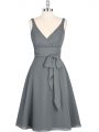 Luxurious Chiffon V-neck Sleeveless Zipper Ruching Prom Dress in Grey