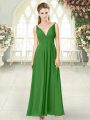 Decent Green Empire V-neck Sleeveless Chiffon Ankle Length Backless Ruching Evening Dress