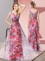 Beautiful V-neck Sleeveless Printed Prom Evening Gown Pattern Zipper