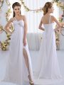 Lovely White Wedding Party Dress Prom and Party and Wedding Party with Beading One Shoulder Sleeveless Brush Train Lace Up