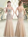 Champagne Zipper Spaghetti Straps Beading Homecoming Dress Tulle Sleeveless