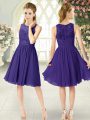 Customized Purple Empire Lace Prom Party Dress Zipper Chiffon Sleeveless Knee Length