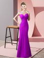 Simple Satin Scoop Sleeveless Sweep Train Zipper Beading and Pick Ups Prom Dress in Purple