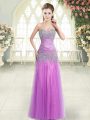 Sleeveless Floor Length Beading Zipper Homecoming Dress with Lilac