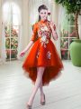 Orange Red High-neck Zipper Appliques Prom Party Dress Half Sleeves