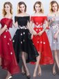 Off the Shoulder Black and Red and Grey Chiffon Lace Up Quinceanera Court of Honor Dress Sleeveless High Low Appliques