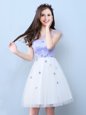 Cap Sleeves Knee Length Lace Up Dama Dress for Quinceanera White and In for Prom and Party with Appliques