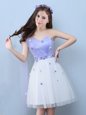 One Shoulder Sleeveless Wedding Party Dress Knee Length Appliques White Tulle