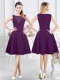 Delicate Knee Length Purple Dama Dress Bateau Sleeveless Zipper