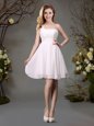 Artistic White Bridesmaids Dress Prom and Party and Wedding Party and For with Beading and Ruching One Shoulder Sleeveless Zipper