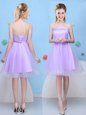 Luxury Lavender Sleeveless Bowknot Knee Length Dama Dress for Quinceanera