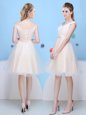 Super Champagne A-line Bowknot Damas Dress Lace Up Tulle Cap Sleeves Knee Length