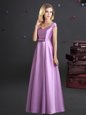 Popular Off the Shoulder Cap Sleeves Bowknot Zipper Bridesmaid Gown