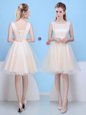 Affordable Scoop Champagne Lace Up Vestidos de Damas Bowknot Sleeveless Knee Length