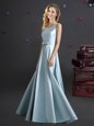 Square Bowknot Vestidos de Damas Light Blue Zipper Sleeveless Floor Length