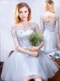 Elegant Scoop Tulle Half Sleeves Knee Length Wedding Guest Dresses and Lace and Appliques and Belt