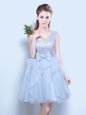 Lovely One Shoulder Sleeveless Lace Up Court Dresses for Sweet 16 Grey Organza