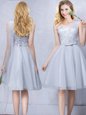 Modern One Shoulder Sleeveless Lace Up Wedding Guest Dresses Grey Tulle