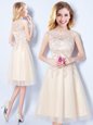 Scoop Sleeveless Tulle Wedding Party Dress Appliques Lace Up