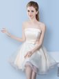 Elegant Sleeveless Knee Length Bowknot Lace Up Court Dresses for Sweet 16 with White