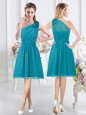 Exquisite Teal Damas Dress Prom and Party and Wedding Party and For with Ruffles and Ruching One Shoulder Sleeveless Side Zipper